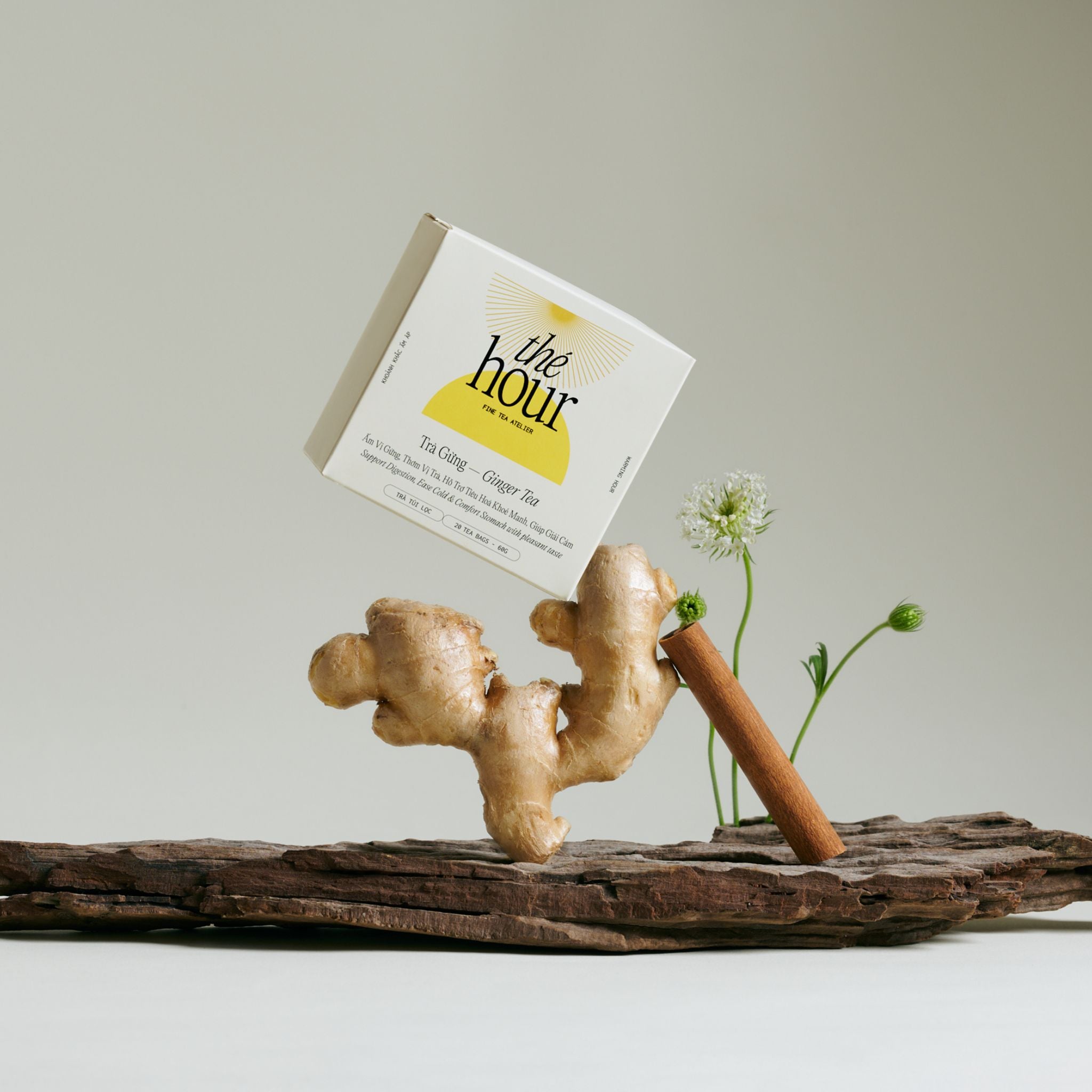 Ginger tea bags - Trà Gừng The Hour Túi lọc 60g tiện dụng, giảm căng thẳng, giữ ấm cơ thể.